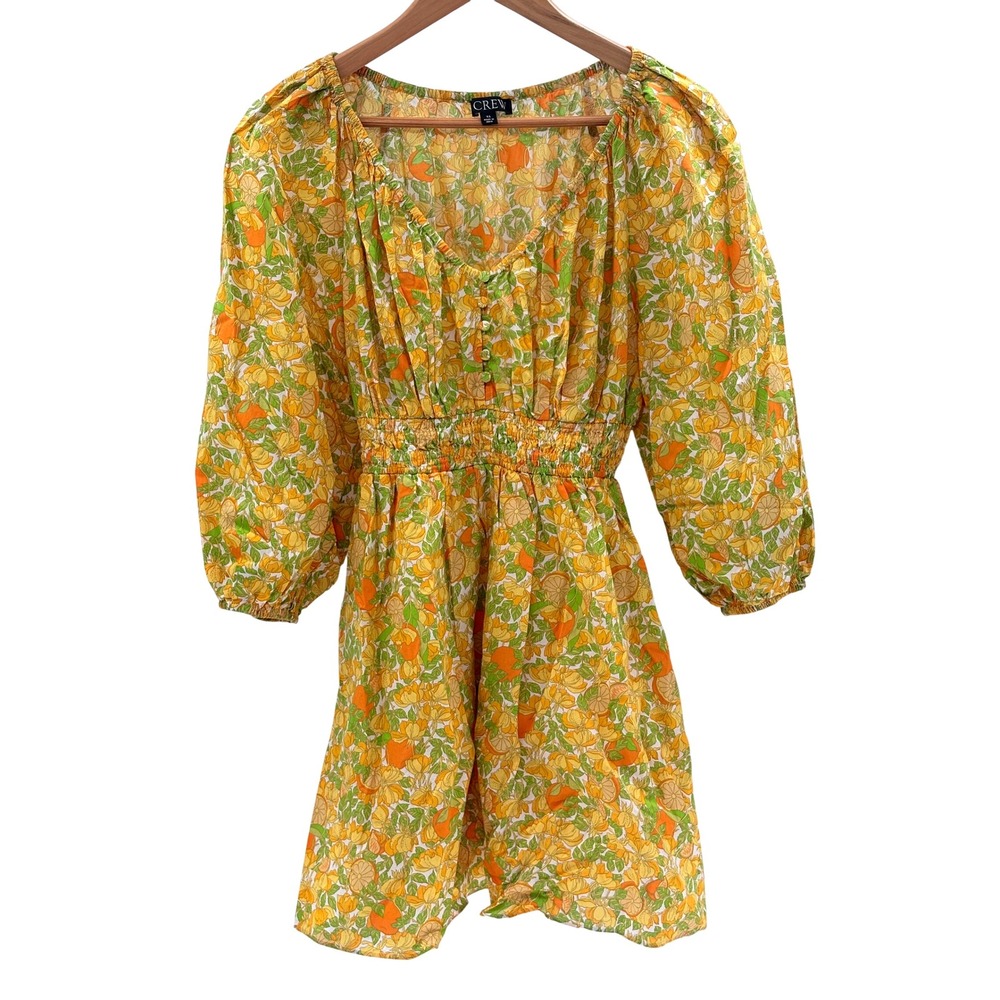 J. Crew Dress Lawn Cotton Mini Limone Lemon‎ Print Women XS Yellow Floral Puff